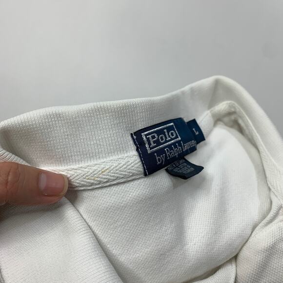 Polo Ralph Lauren Shirt Mens L Large White Cotton Big Pony Neck Stole Feature - Picture 10 of 12